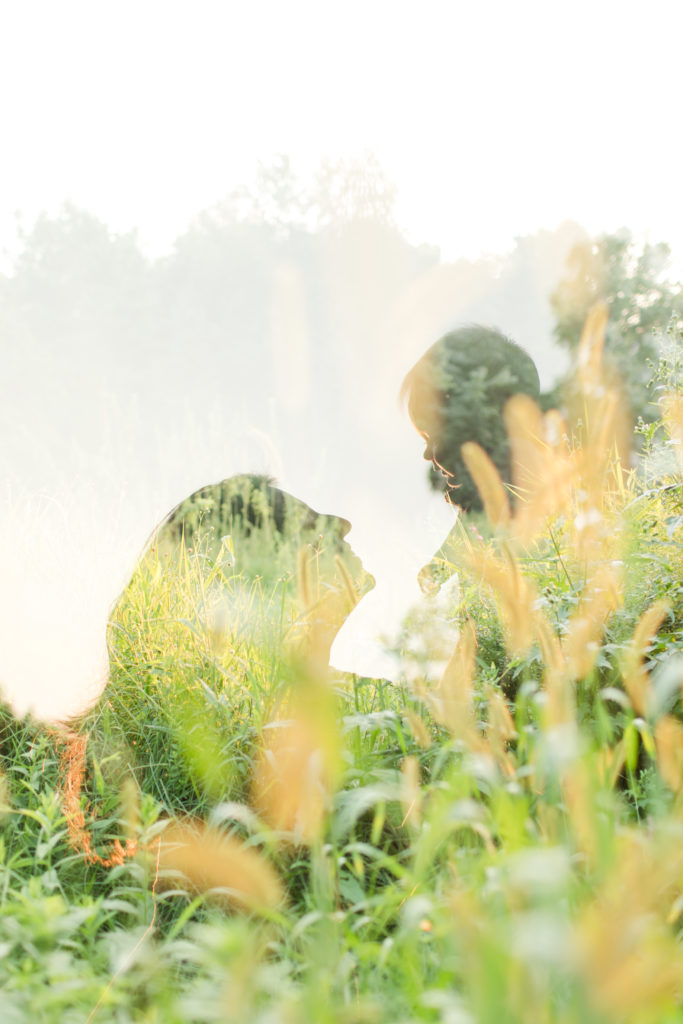 Metrowest Boston Family Photographer - Double exposure photo of a mom holding up her baby along with summer greenery by Corinne Isabelle Photography