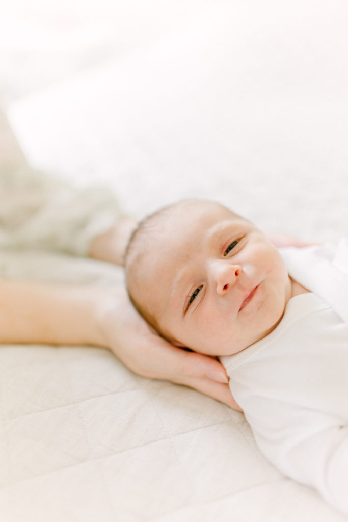 Close up of newborn baby during photo session with Framingham Newborn Photographer Corinne Isabelle